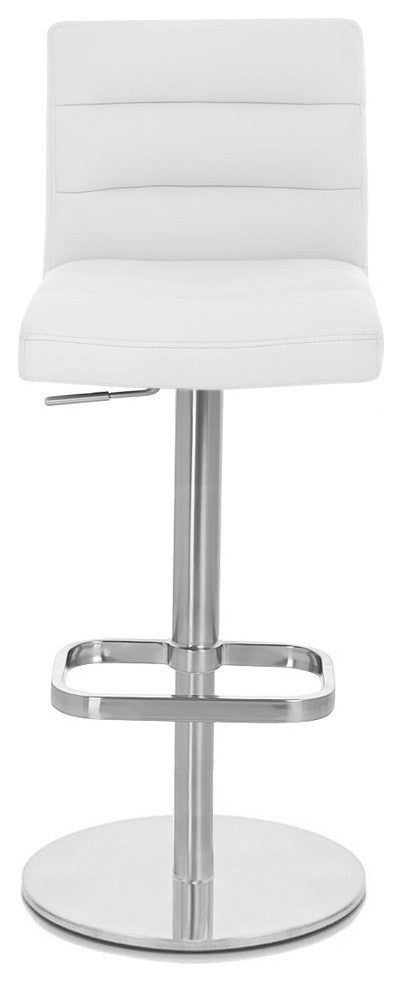 Lush Adjustable Height Swivel Bar Stool - Round Flat Base, White