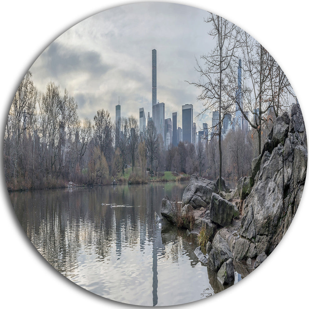 Black And White Central Park Nyc, Landscape Round Wall Art, 36"