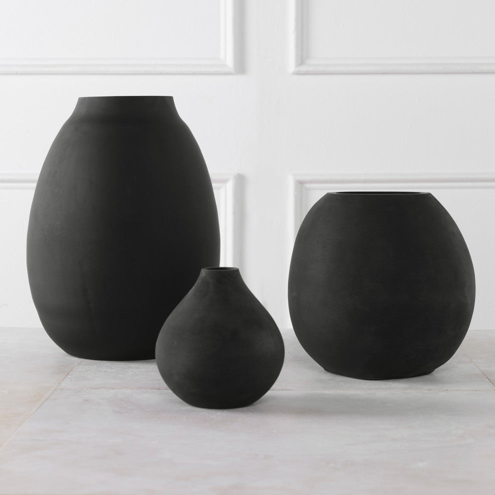 Hearth Matte Black Vases, Set/3"