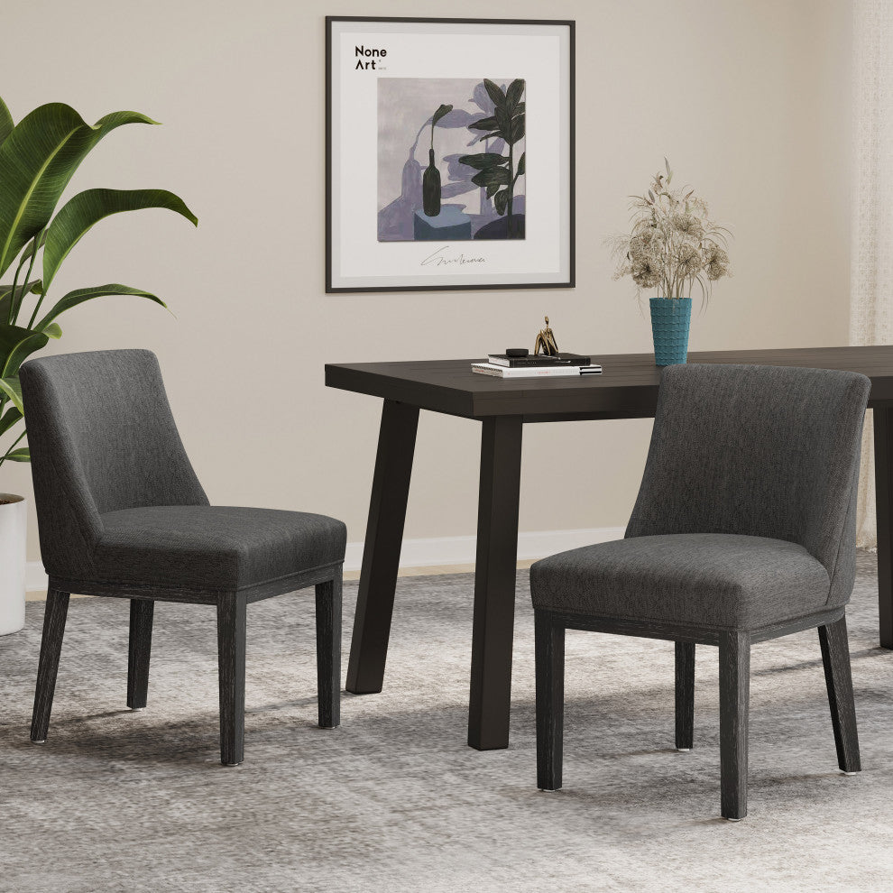 Boise Contemporary Fabric Upholstered Wood Dining Chairs, Set of 2, Charcoal/Weathered Gray