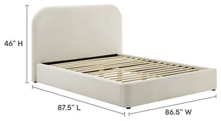 Keynote Performance Velvet Curved King Platform Bed, Alabaster