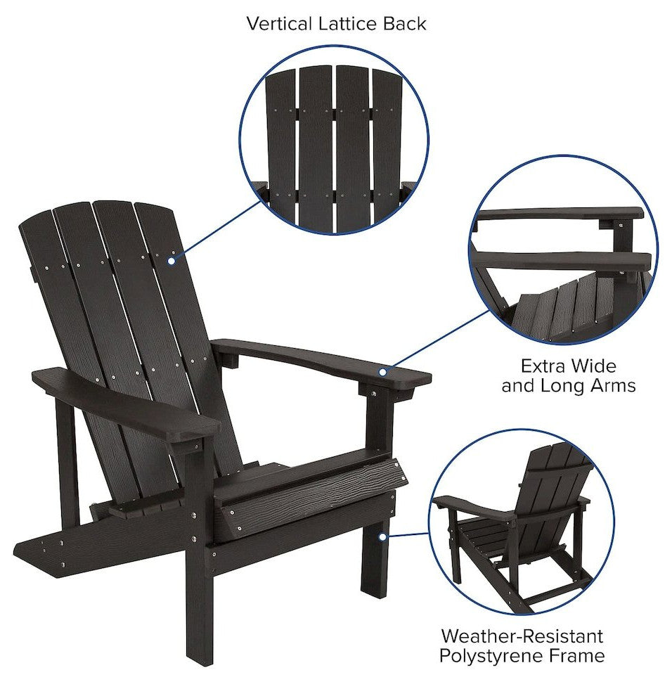 Set of 2 Adirondack Chairs in Slate Gray with Cream Cushions, Porch, and Patio