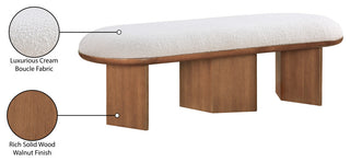 Wilshire Boucle Fabric Upholstered Bench, Cream, Walnut Finish