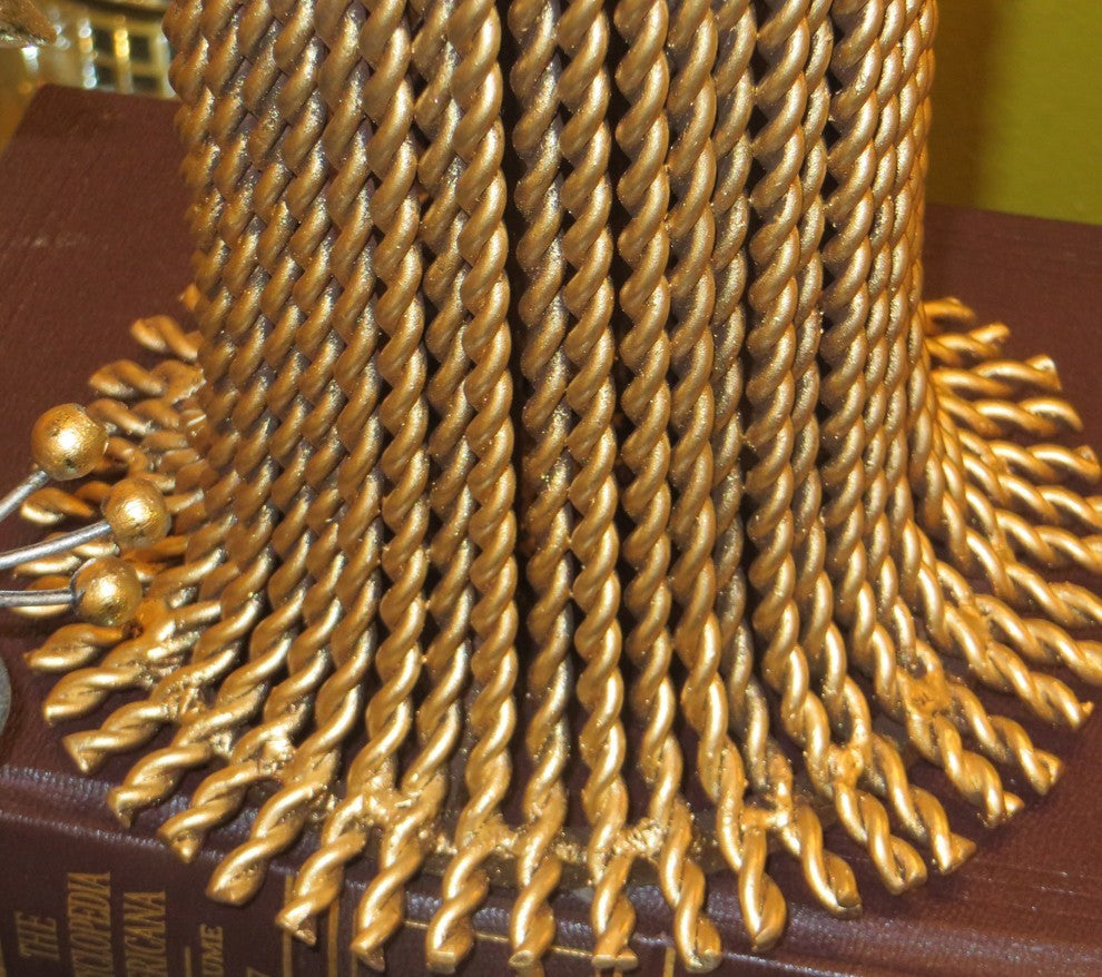 28" Gold Iron Tassel Table Lamp, Cottage Contemporary Romantic Ornate White
