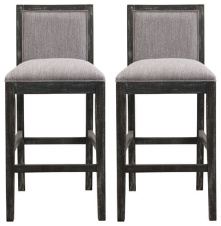 GDF Studio Retro Upholstered Barstools, Rubberwood Frame, Set of 2, Black/Gray