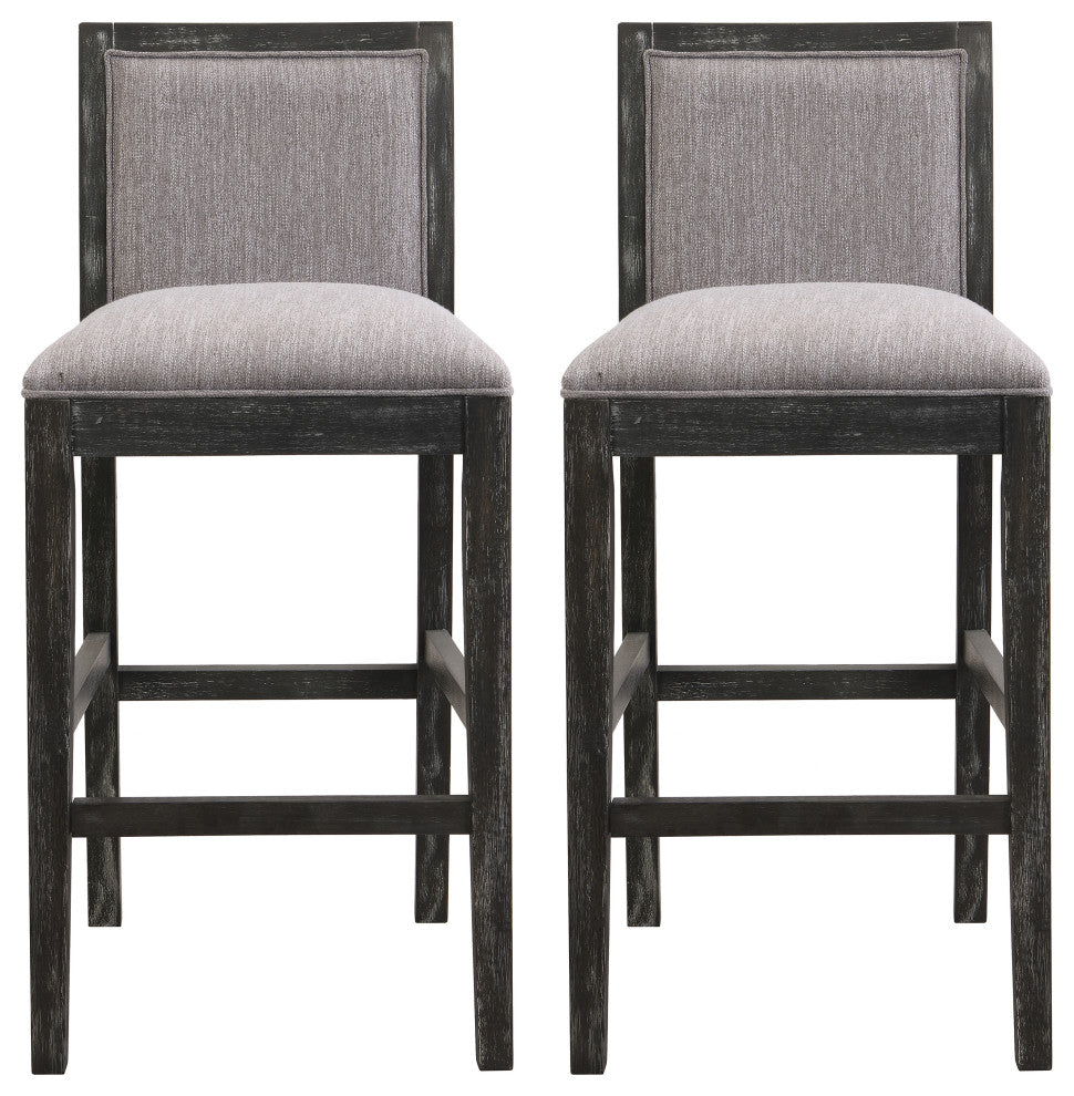 GDF Studio Retro Upholstered Barstools, Rubberwood Frame, Set of 2, Black/Gray