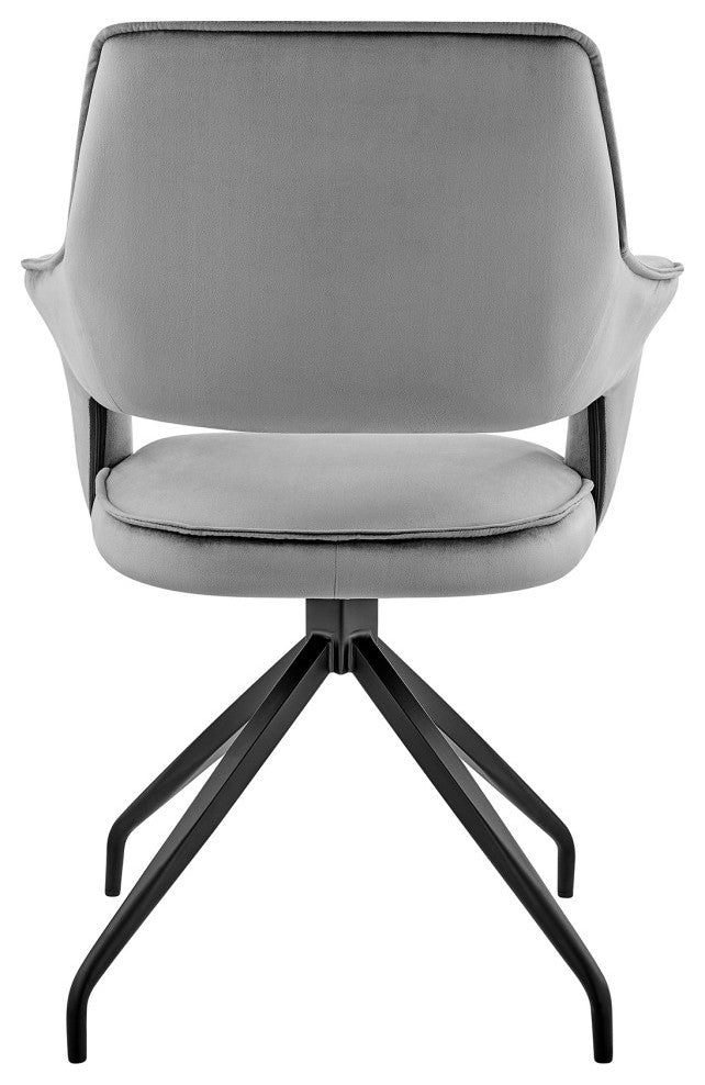 Hadley Dining Room Accent Chair, Velvet With Black Finish, Gray