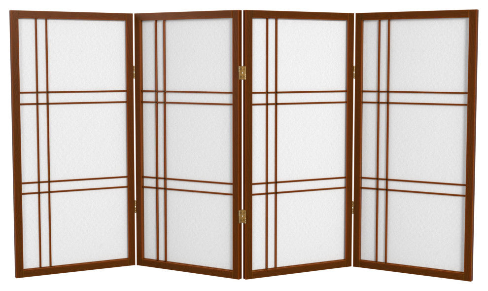 3' Tall Double Cross Shoji Screen, Walnut, 4 Panels