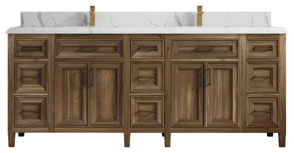 Santa Monica 84 Double Sink Bath Vanity in Graywashed Teak 1.5" Calacatta Laza