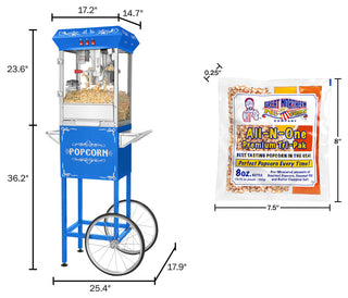 Popcorn Machine with Cart and 5-Pack of Kernels 8oz Popper
