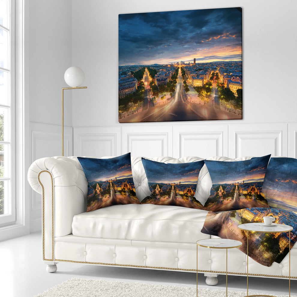 Night Paris Amazing View Skyline Photography Throw Pillow, 16"x16"