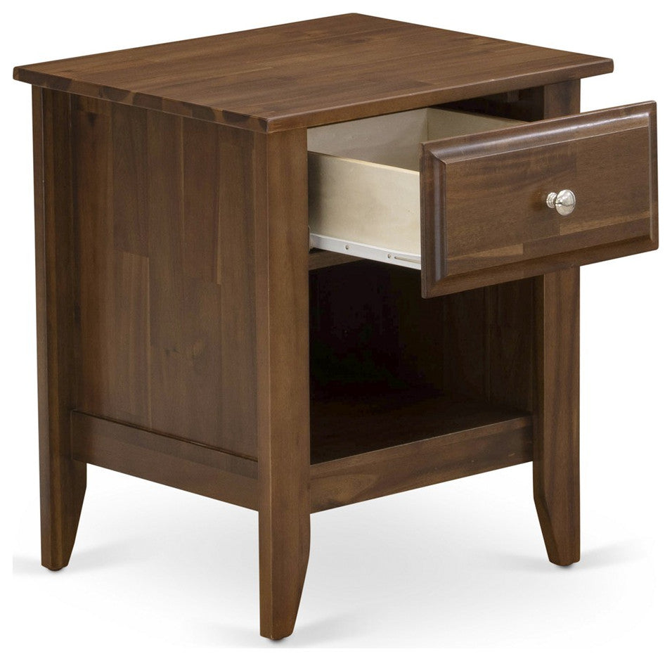 2Pc Full Size Bed Set, 1 Platform Bed Dark Khaki, 1 Wood Night Stand