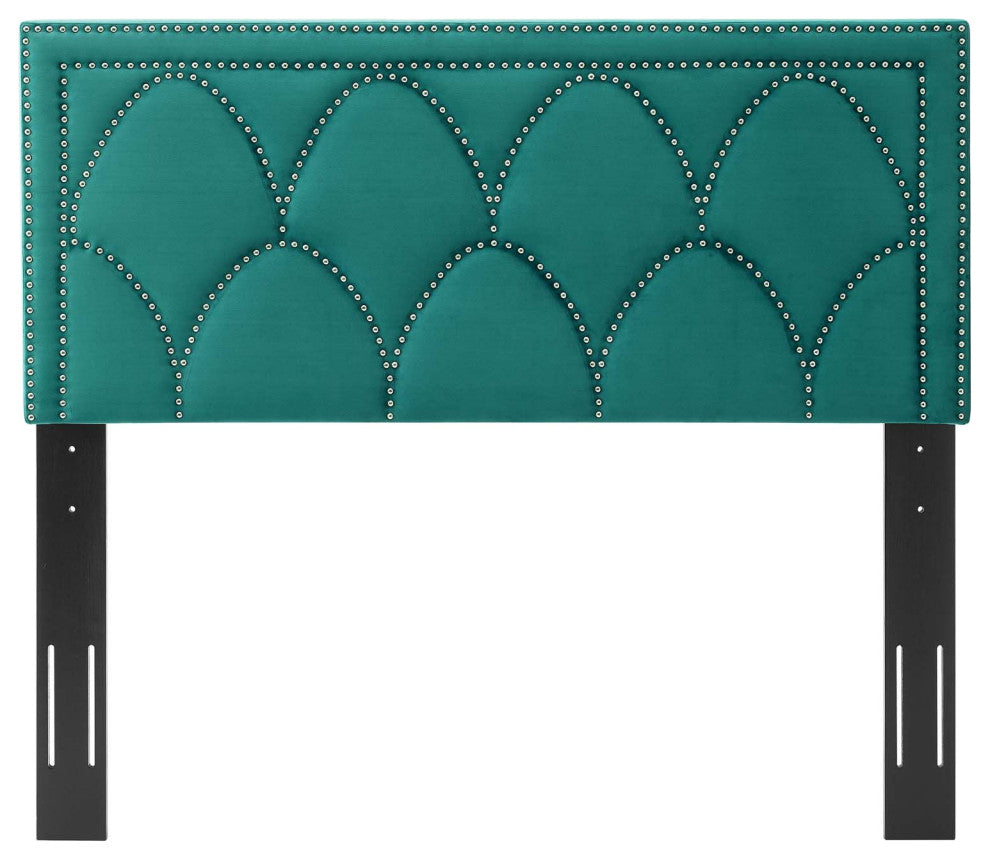 Headboard, Nailhead, Twin Size, Teal Blue, Velvet, Modern, Bedroom Guest Suite