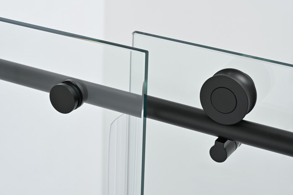 56"“60"Wx76" Frameless Sliding Shower Door With Clear Glass, Matte Black