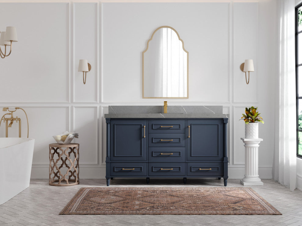 Aberdeen 60 Single Bathroom Vanity in Hale Navy Blue  2" Piatra Gray