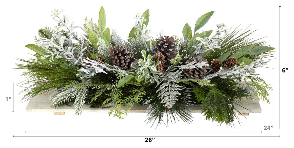 26" Flocked Xmas Faux Arrangement Cutting Board Wall Decor or Table Arrangement