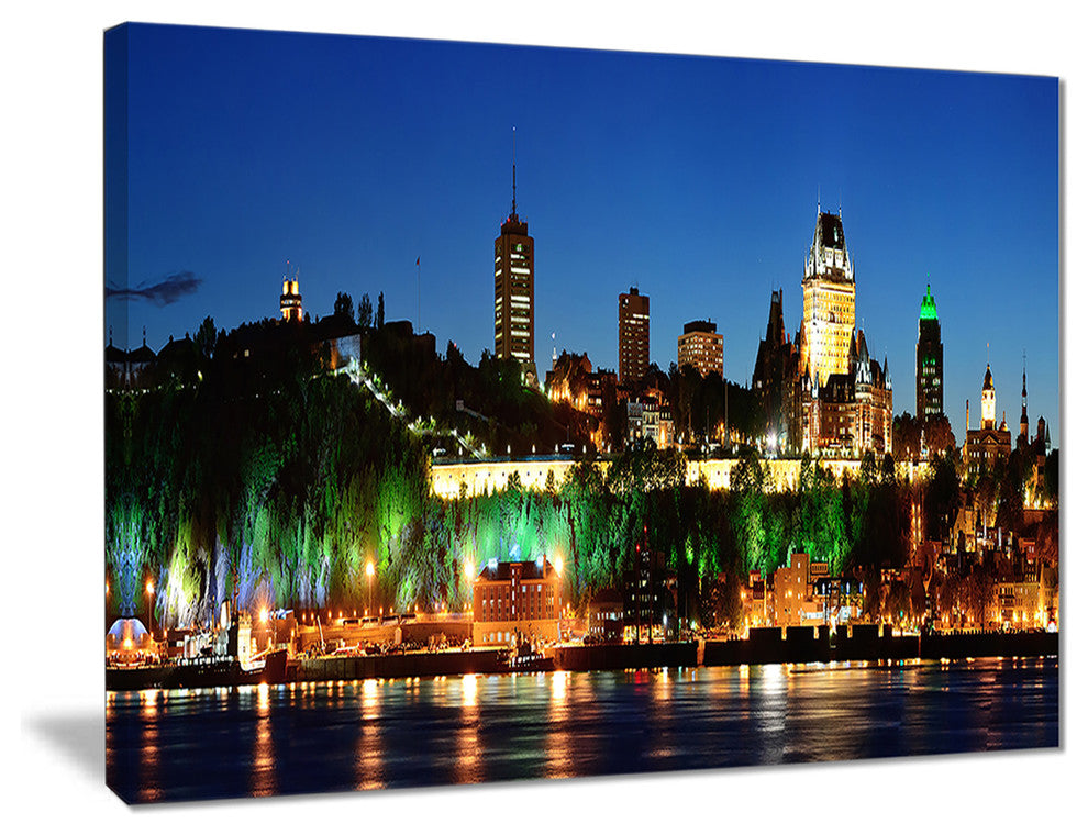 "Panoramic Quebec City at Night" Cityscape Canvas Photo Print, 20"x12"