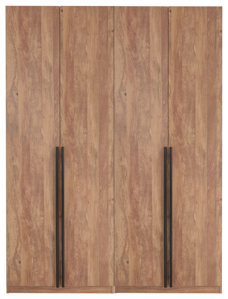 Lee Modern 2-Piece Wardrobe With 1 Rod, 4 Drawers & 5 Shelves, Golden Brown