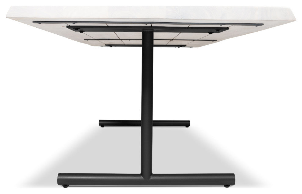 Brooks Dining Table, T Base, 40"x79", White Wash Top, Black Base