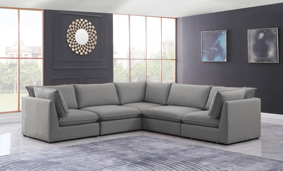 Mackenzie Linen Textured Fabric 5-Piece Modular L-Shaped Sectional, Grey