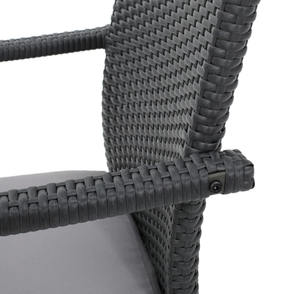 GDF Studio 5-Piece Oxford Outdoor Gray Wicker Dining With Cushions Set