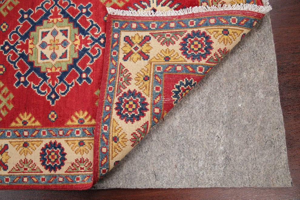 Traditional Pakistani Kazak Wool Hand-Knotted Oriental Area Rug, Red, 4'0"X2'9"