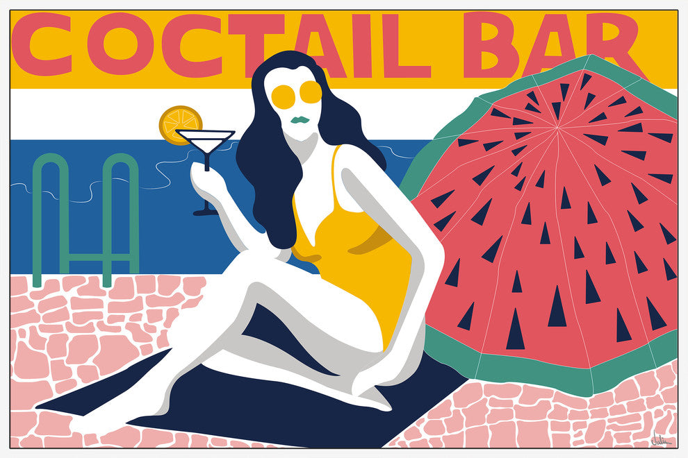 "Cocktail Bar" Floater Framed Painting Print on Canvas, 18"x12"