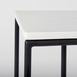Kyra 12Lx20Wx23H White Marble Top With Black Iron Frame C-Shaped Side Table