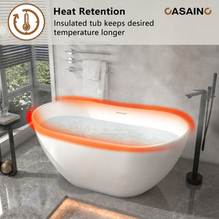 Solid Surface Stone Freestanding Tub Soak in Style with Matte White Finish, 57in