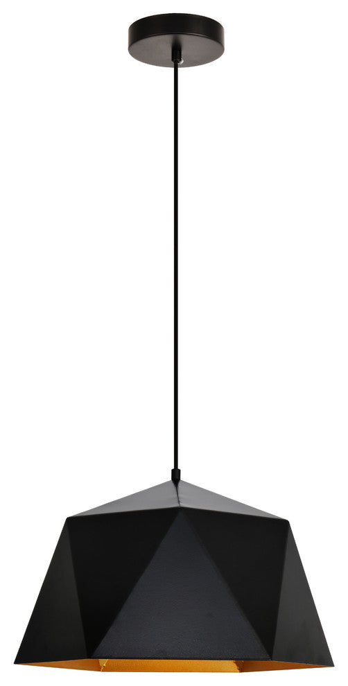 Arden Collection Pendant, 1-Light, Golden Inside Finish, 15"x9.6", Black