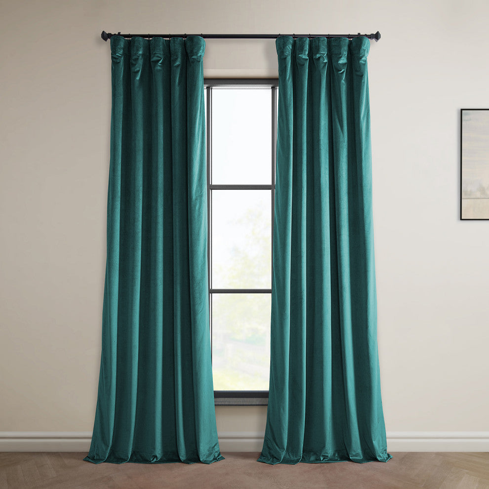 Heritage Plush Velvet Curtain Single Panel, Deep Sea Teal, 50"x108"