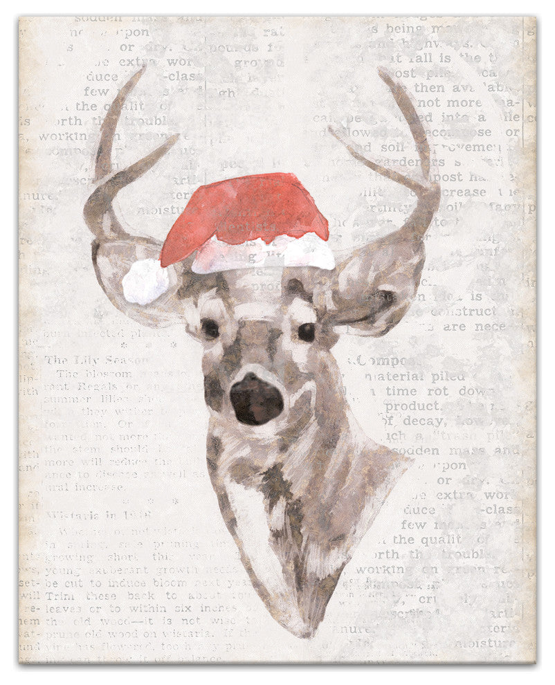 "Reindeer Wearing Santa Hat" Canvas Wall Art, 16"x20"