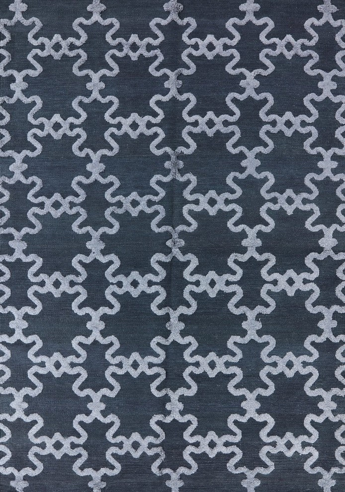 Moroccan Blue Modern Hand-Knotted Oriental Wool Rug, 6'x9'