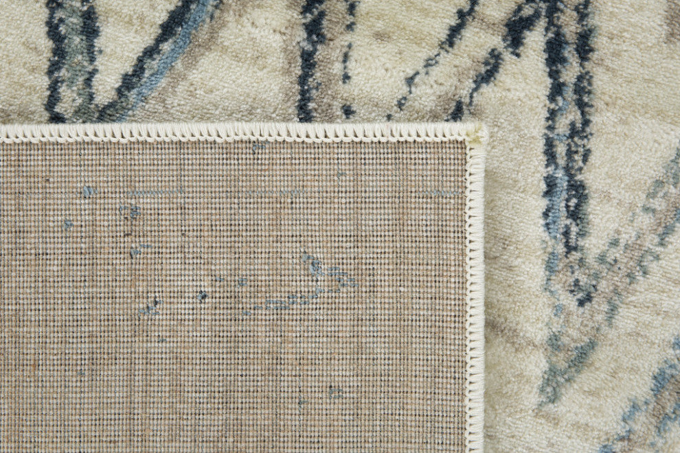 2"x8" Beige Blue Distressed Chevron Runner Rug