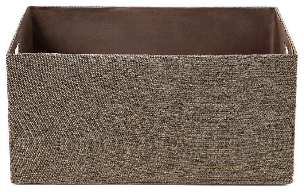 3-Piece Set Linen Look Covered Cardboard Rectangle Storage Bins, Taupe