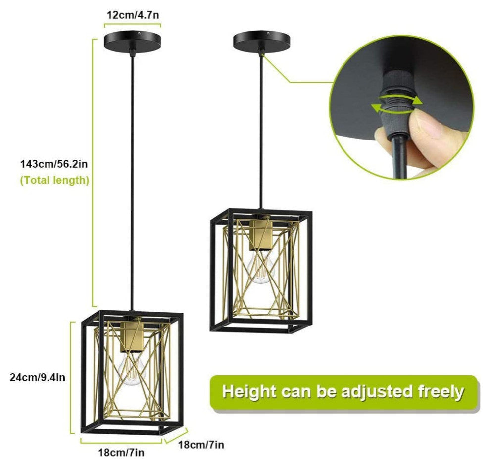 Adjustable Black and Gold Pendant Light Industral Cage Hanging Lighting