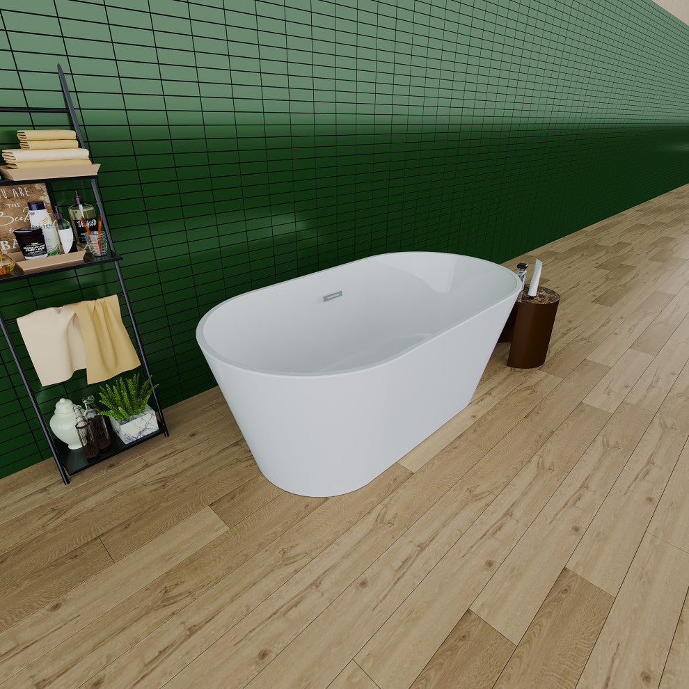 Acrylic Freestanding Soaking Bathtub, White, 67"