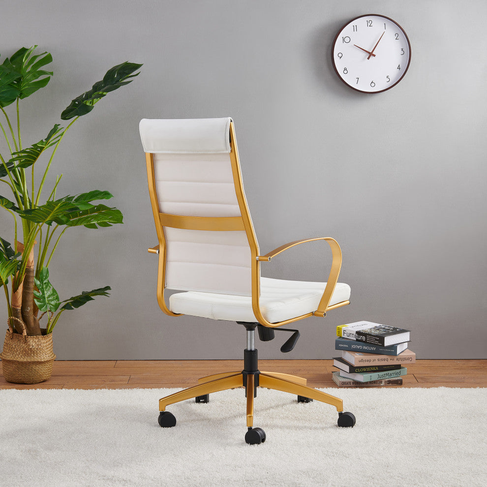 LUXMOD High Back Adjustable Swivel Computer Chair, Gold White