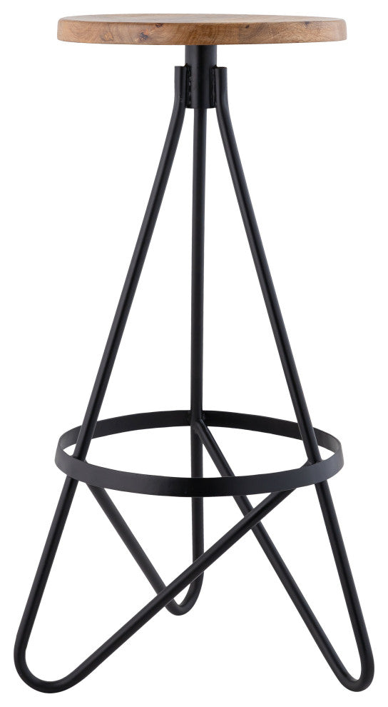 Spiroa Modern Industrial Metal Backless Circular Bar Stool, Brown