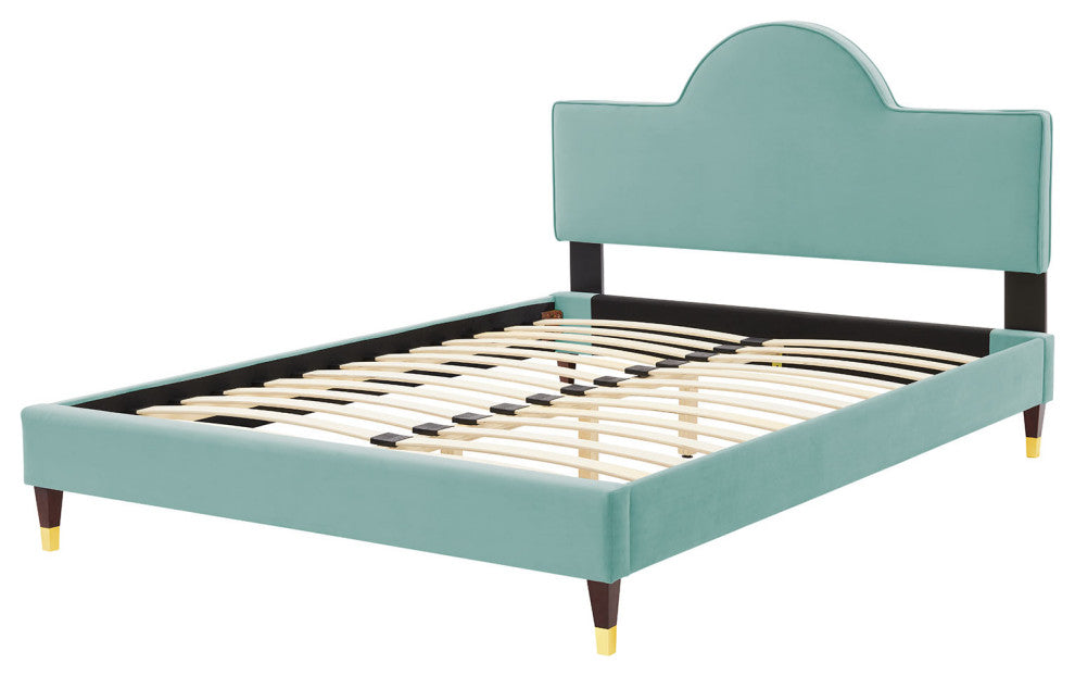 Platform Bed Frame, King Size, Blue, Velvet, Modern, Bedroom Master Guest Suite