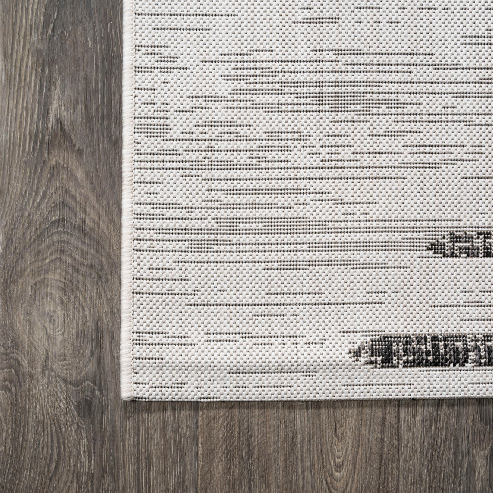 Zolak Berber Stripe Indoor/Outdoor Rug, Ivory/Black, 2 X 8