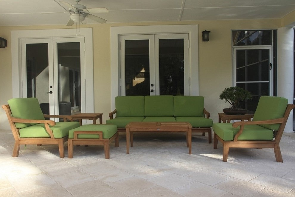 6-Piece Sack Outdoor Teak Sofa Set With Sunbrella Cushions Canvas Macaw