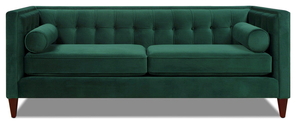 Jack 84" Modern Tuxedo Tufted Sofa, Evergreen Velvet