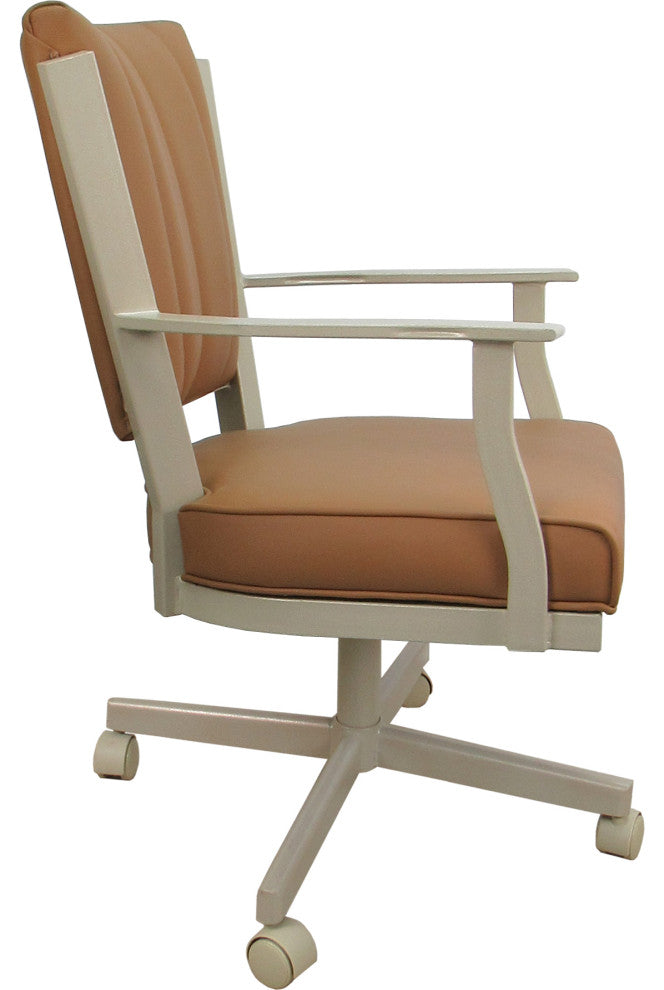 Leather Montana Dining Caster Chair Swivel Tilt with Wheels, Brown Leather on Beige
