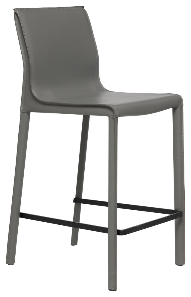 Elite Living Stan Leather 26" Counter Height Bar Stool, Grey
