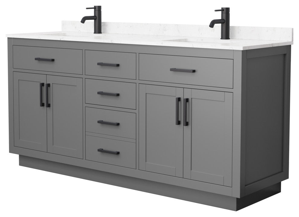 Beckett TK 72" Dark Gray Double Vanity, Cultured Top, Black Trim