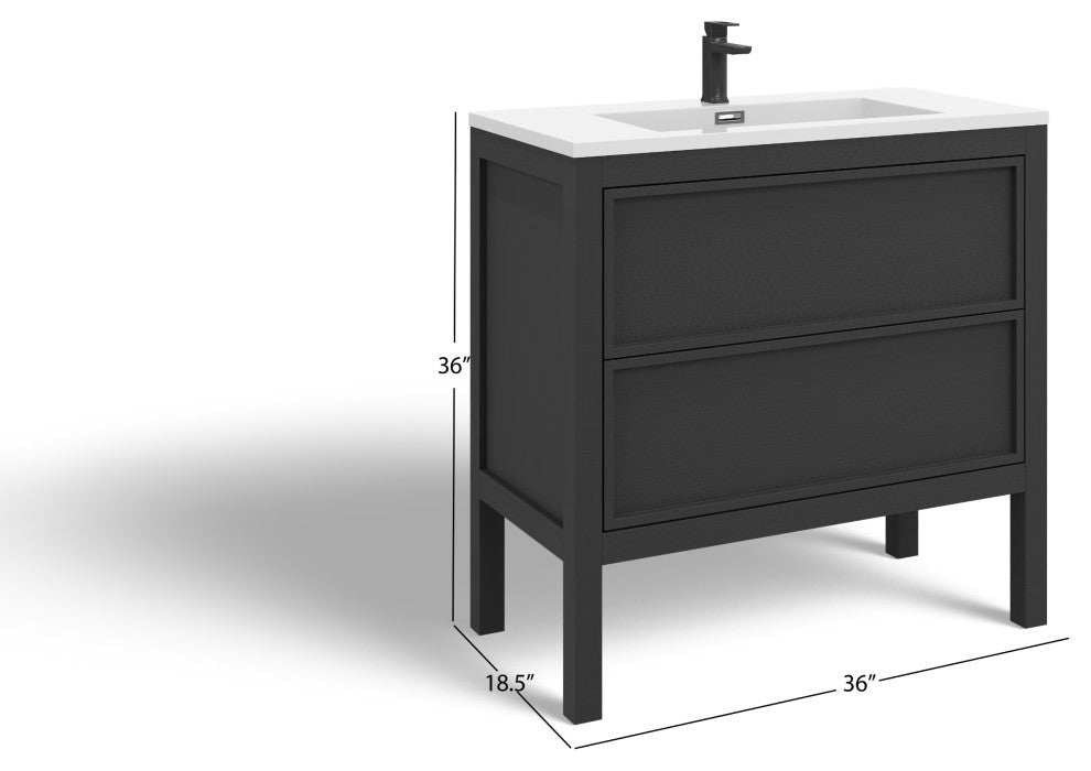 The Shiloh Bathroom Vanity, Charcoal Oak, 36", Single Sink, Freestanding