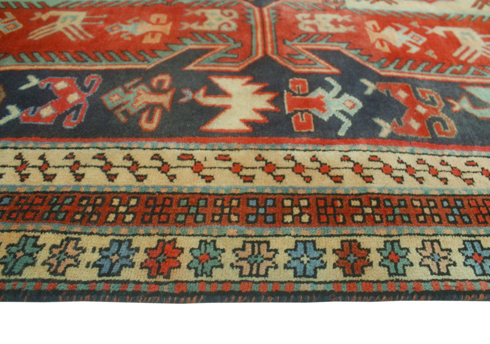 Fine Vintage Distressed Mitzi Navy/Red Runner, 4'1x9'11