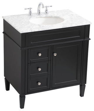 Home Living Vanity with Carrara White Marble Countertop, Black, 32", Single Sink
