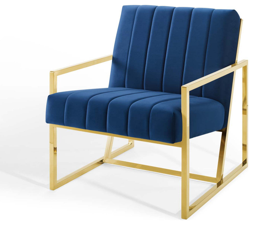 Tufted Armchair Accent Chair, Velvet, Blue Navy, Modern, Lounge Hospitality